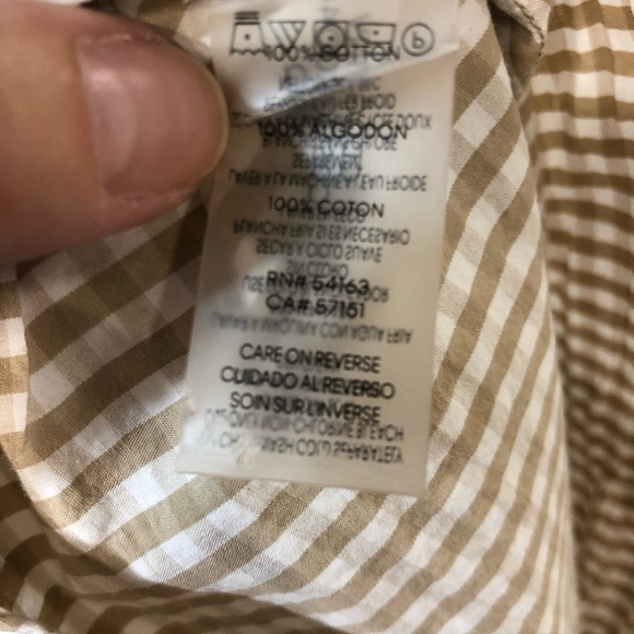 Calvin Klein midi length tan/white gingham dress with side pockets. - Picture 6 of 6